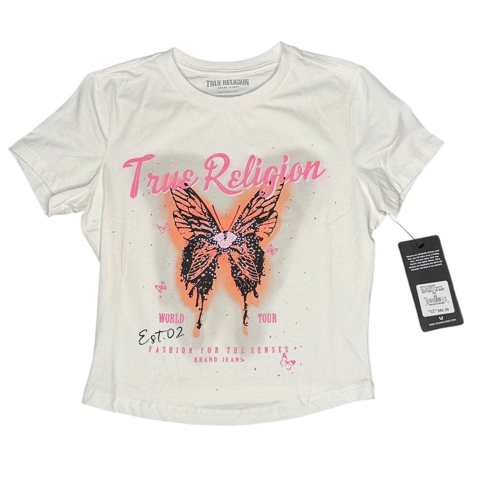 NWT True Religion Crystal Butterfly Graphic Baby Tee Size XS